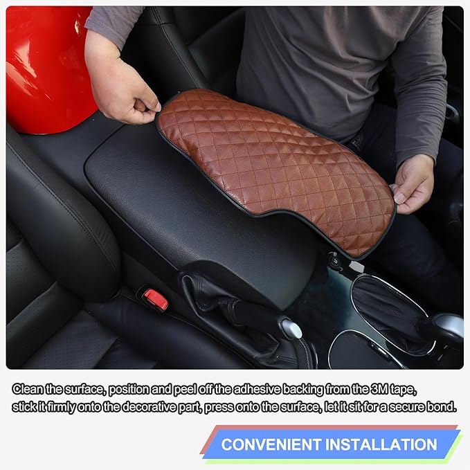 Center Console Armrest Cover for Chevy Corvette C6 2005-2013, Centre Armrest Seat Box Cover, Armrest Arm Rest Pad, Middle Consoles Cushion Protector Mat, Leather (Brown)