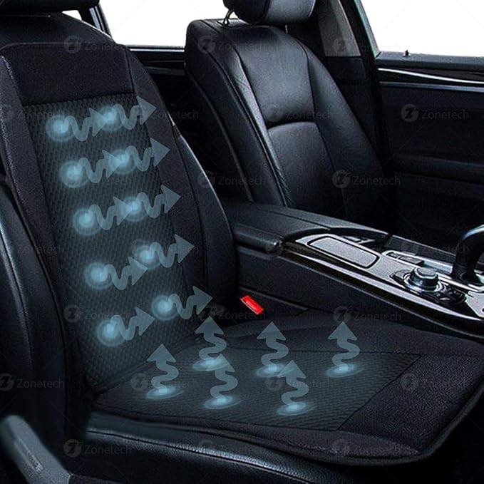 Zone Tech Black Cooling Car Seat Cushion 2-Pack 12V Automotive Adjustable Temperature Comfortable with Improved Air Circulation, Universal Fit for All Vehicles