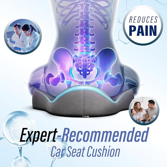 Car Seat Cushion for Long Driving, Ergonomic Memory Foam Seat Cushion for Pressure Relief, Medical Grade Chair Cushion for Office/Wheelchair (Navy Blue)