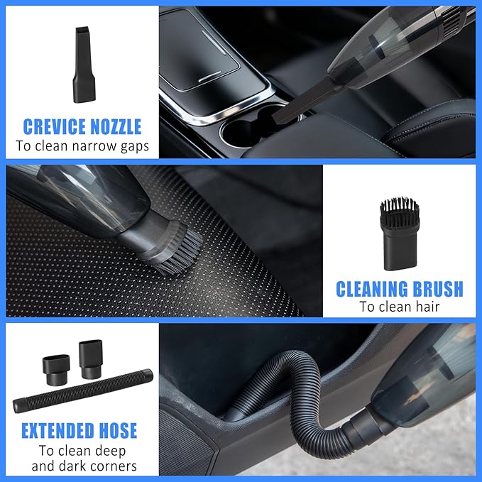 AUTODECO Car Cleaning Kit, Car Vacuum Interior Detailing Cleaner Kit with High Power Handheld Vacuum, Brush Set, Windshield Tool, Duster, Towels, Complete Car Care Tools for Women (Blue)