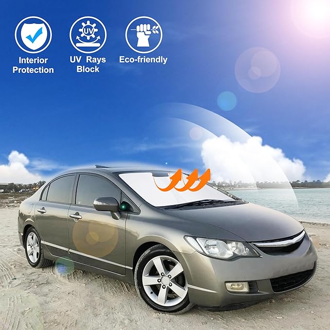 Windshield Sun Shade Custom Fit for 2006-2011 Honda Civic Accessories Foldable Sunshade Sun Blocker Protect Car from Sun Rays & Heat Damage Keep Car Cooler