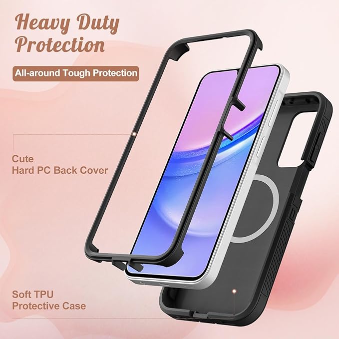 for Samsung Galaxy A15 5G Phone Case - Compatible with MagSafe Women Girls Cute Magnetic Protective Cover Girly Sun Moon Aesthetic Design Heavy Duty Shockproof for Samsung A15 5G Case 6.5"