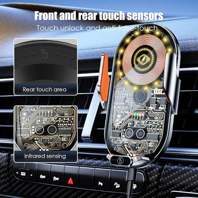 Wireless Car Charger with 360° Rotatable Retention Clip, Anti-Shake Air Vent Phone Holder, Auto-Clamping Car Phone Mount Fit for 4.7-7.2 Inch Width Magnetically Chargeable Phones (Black)
