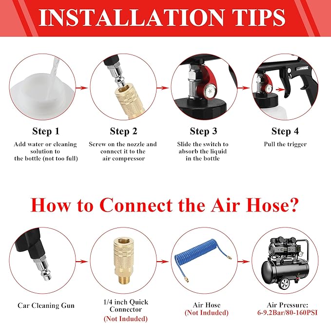 HANDY Tornado Air Cleaning Gun 80-160PSI High Pressure Car Blow Gun, 2 Nozzles, Powerful Air Blast for Dust & Dirt Removal, Surface Cleaning Tool