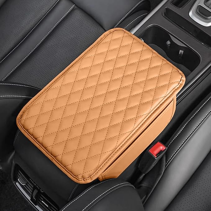Car Center Console Cover, Universal Center Console Protector Pad with Soft Microfiber Leather & 2 Storage Pockets, Non-Slip Cushion for Car SUV Truck Interior Accessories (Orange)