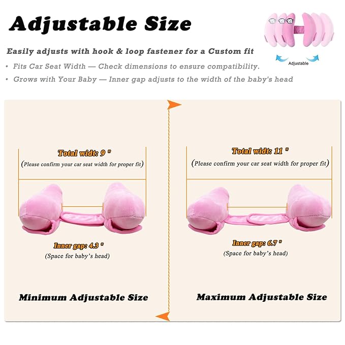 Adjustable Travel Pillow for Toddler, Portable Head Support for Car Seats for Newborn, Banana Stroller Headrest Pillow for Baby, Headrest Head Protection Pillow, Pink