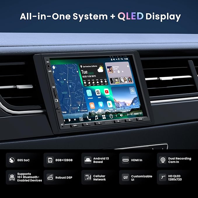 ATOTOZONE X10 7" Double-DIN Android Car Stereo, 8G+128G in-Dash Nav, Backup Cam w Recording, AI Agent & AI Vision, Re-Mote LiveView, 4G LTE, 7.1.2-Ch Audio, HDMI in, Wireless CarPlay/Android Auto