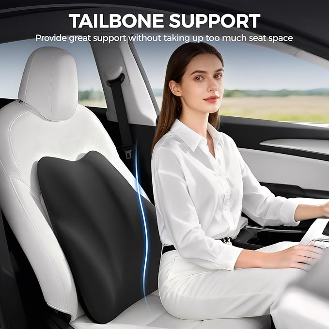 BEBAS Lumbar Support Pillow for Car, Memory Foam Back Cushion for Driving, Ergonomic Lumbar Pillow for Pain Relief, Comfort Lower Back Support for Office Chairs, Car Seat, Wheelchair -Black