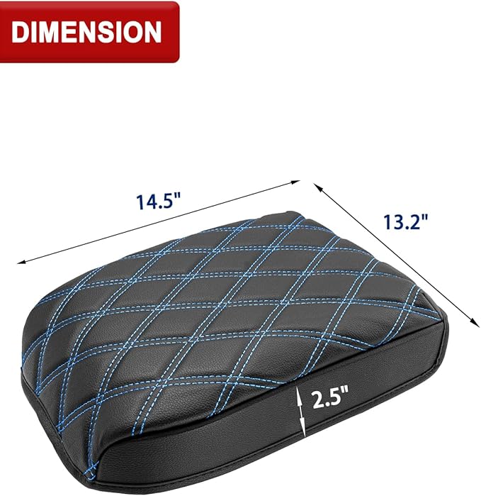 Center Console Armrest Cover for Toyota Tacoma 2016-2023, Middle Console Cushion Pad, Arm Rest Lid Covering, Vinyl Leather Interior Accessories, Black-Blue Stitches
