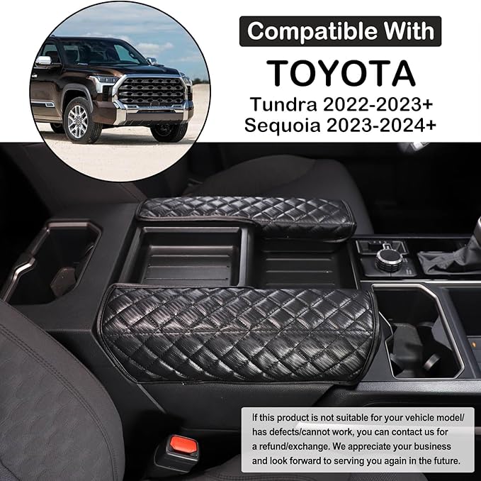 Car Leather Center Console Protector Cover Compatible with Toyota Tundra/Sequoia 2022-2026, Center Console Armrest Seat Box Cover Cushion Lid Protector Pad Waterproof Anti-Scratch Interior Accessories