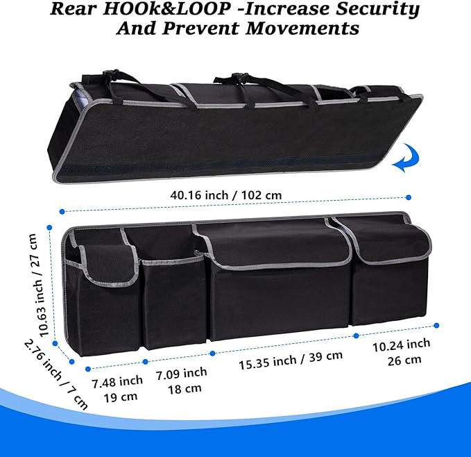 Trunk Organizer - Car Organizer, Car Trunk Organizer, Large Capacity Backseat Trunk Organizers, Collapsible Car Storage Bag with 4 Pockets, Backseat Hanging Organizer for SUV/MPV/Truck (40.16"*10.63")