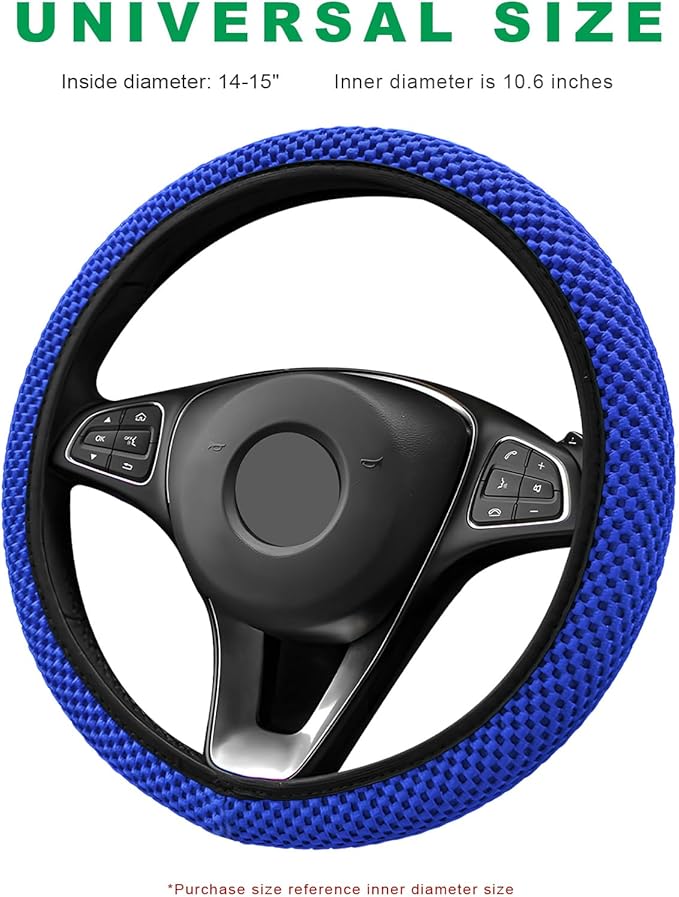 Elastic Steering Wheel Cover, 15"×15" Breathable Ice Silk Steering Wheel Protector, Universal Auto Wheel Wrap Anti-Slip Soft Cover for Ultimate Comfort, Car Accessories (Blue)