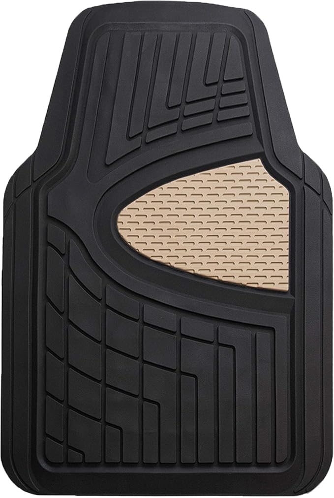 FH Group Automotive Floor Mats Tall Channel Beige Universal Fit Full Set Climaproof™ for Most Sedan, SUV and Trucks, Trimmable Rubber Combo Small Car Seat Cover Design Heavy-Duty Floor Mats for Car