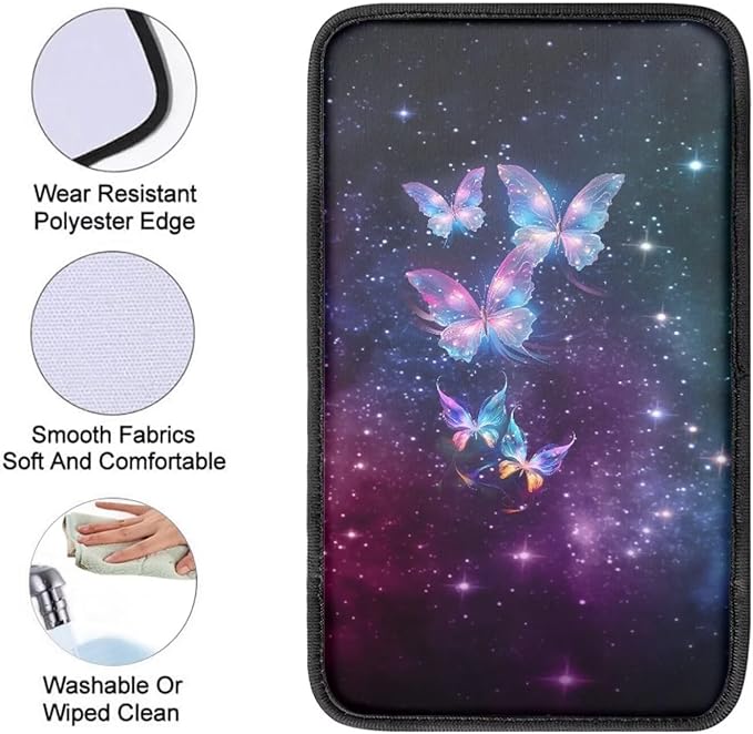 JoyLamoria Galaxy Butterfly Auto Center Console Pad Cover Car Armrest Cushion Soft Handrail Box Protector Universal Fit