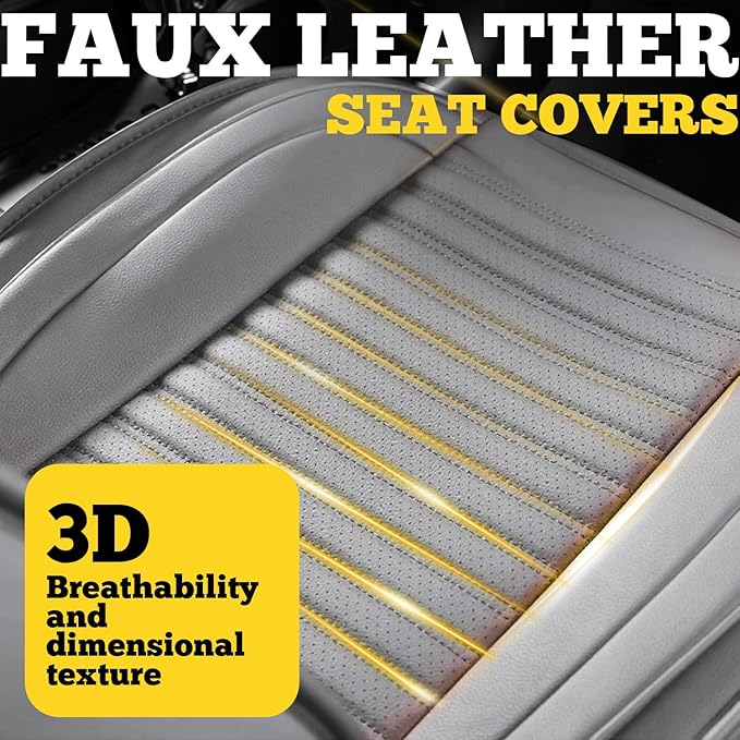 LINGVIDO Full Set Car Seat Covers, Faux Nappa Leather, Airbag Compatible and Waterproof Protectors for Sedans SUVs, Breathable Interior for Active Families, Pets, and Commuters (5 Seats, Gray)