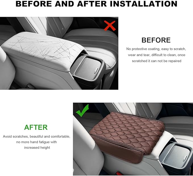 Car Armrest Cushion, Memory Foam Auto Arm Rest Box Protector with 2 Storage Bags, Waterproof Leather Center Console Cover Universal for Most Vehicles, Car Accessories (Coffee)