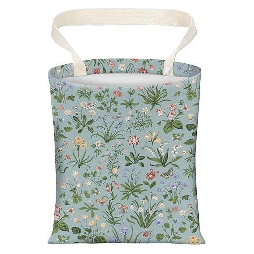 Cute Car Trash Can, Hanging Canvas Car Back Seat Organizer and Storage Bag, Funny Car Trash Bag For Travelling, Outdoor Cute Blue Green Floral