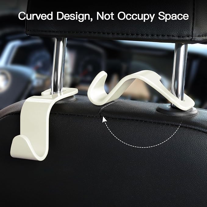Soleebee 4 Pack Car Headrest Hook Universal Car Seat Hook Auto Hook Car Back Seat Hangers Storage Organizer (White)