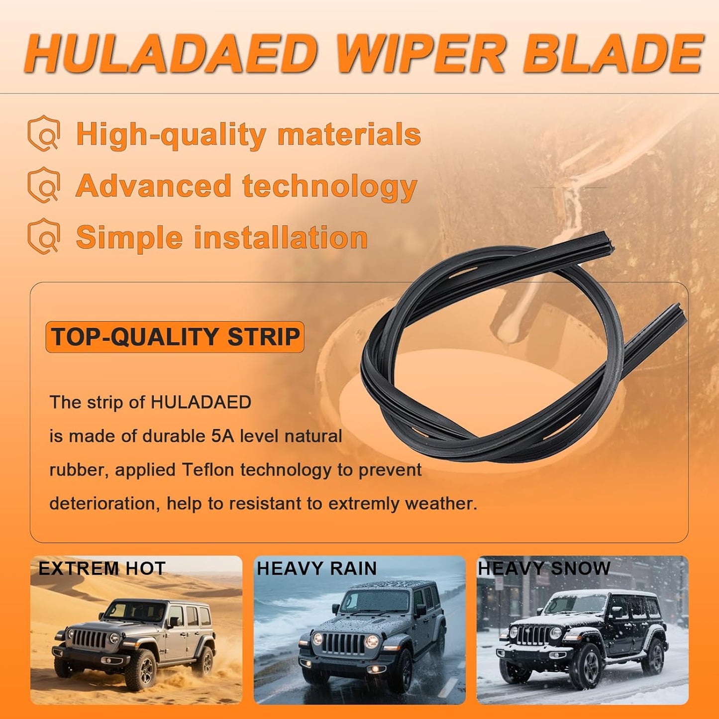 HULADAED® 16'' 16'' 12'' Windshield Wipers Replacement for Jeep Wrangler 2024-2018,Silicone Front Rear Wiper blades for MY Car-All Weather & Quiet(3 PACK)