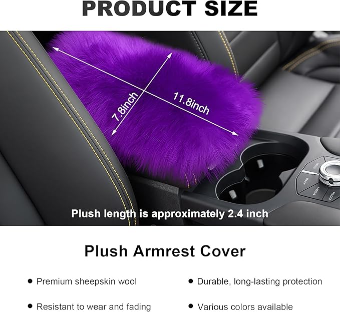 Center Console Cover, 11.81"×7.87" Automotive Fluffy Plush Center Armrest Protector, Universal Furry Comfortable Center Console Pad for Cars Trucks SUVs, Car Accessories (Purple)