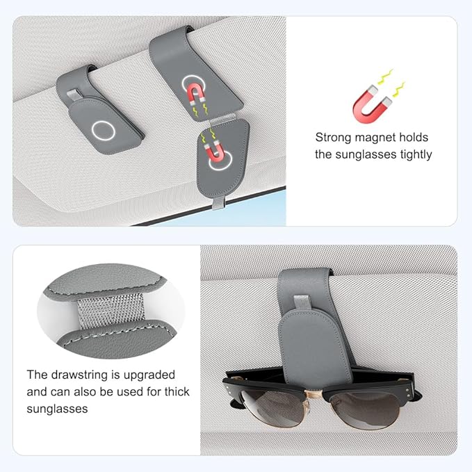 Sotfamily Sunglass Holder for Car Visor, Suede Cloth Magnetic Sunglass Organizer for Car Accessories, 2 Packs, Gray