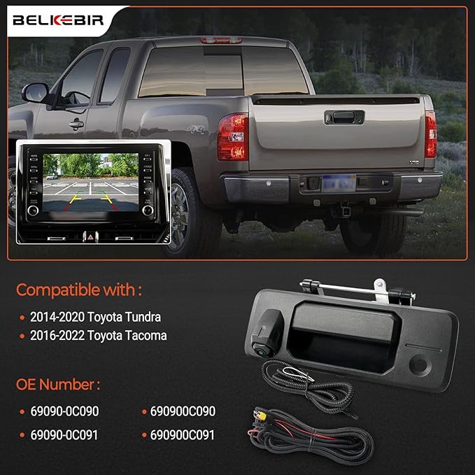 Tailgate Handle Backup Camera Compatible with 2014-2020 Toyota Tundra, 2016-2022Toyota Tacoma Tailgate Handle Rear View Reverse Camera RCA Connector Backup Kit Replaces# 97982 69090-0C090 69090-0C091