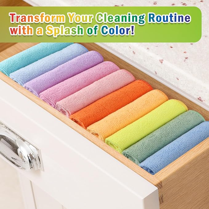 AIDEA Microfiber Cleaning Cloth, 10PK, Colorful Lint-Free Vibrant Cleaning Rags, Microfiber Towels for Cars, Kitchen Cloth, Dusting Cloth for Home, Window, Cleaning Supplies, 11.5"×11.5"
