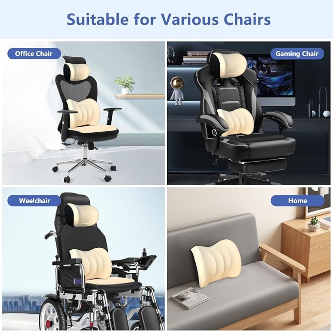Car Seat Cushion with Neck Pillow & Lumbar Support Back Sciatica Tailbone Pain Relief Car Pillows Ergonomic Memory Foam Back Support for Driving Seat Office Chair Wheelchair 3 Pcs Beige