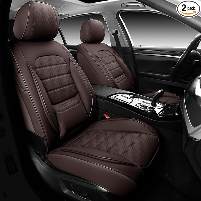 Car Seat Covers Front Seats, 2Pcs Universal Faux Leather Front Seat Covers for Cars, Waterproof Automotive Seat Covers Breathable Seat Cover for Most Sedans, Trucks, SUV (Brown)