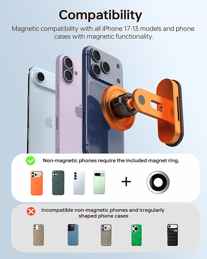 Magnetic Golf Cart Phone Holder Compatible with iPhone 12-17, Golf Accessories for Men, Photography-Friendly T-Shape Design Strong Magnetic Phone Caddy with 360° Adjustable Ball Head, Golf Gifts