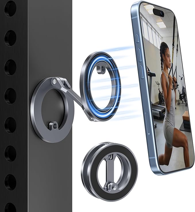 Itramax Magnetic Phone Holder for Gym,Double Ring Magnetic Gym Phone Stand,360° Adjustable Cell-Phone Mount for iPhone 17 Air 16 15 14 13 12 Pro Max,Mag/Safe Case,Metal Surfaces,Alloy Base,Golf Cart