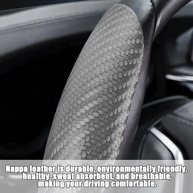 Mandark 3PCS Carbon Fiber Car Steering Wheel Cover, Anti-Skid Leather Vehicle Segmented Steer Wheel Protector, Auto Interior Protection Guard Accessories, Universal for Most Cars (Gray)