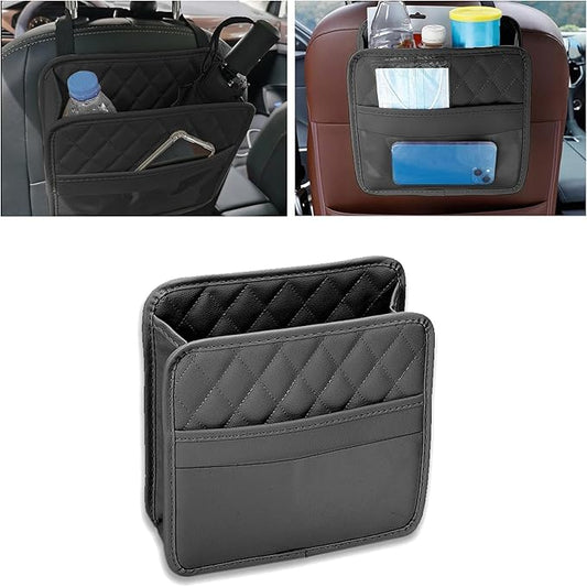 Car Back Seat Organizer, Waterproof PU Leather Car Seat Back Hanging Bag, Multifunctional Car Storage Bag Vehicles Interior Accessories for Adults, Universal for Most Cars (Black)
