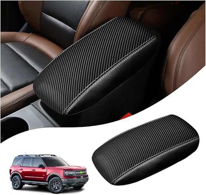 Autorder Center Console Cover for Ford Bronco Sport 2021-2025 2026/Escape 2020-2025 2026 Accessories Carbon Fiber Armrest Cover Anti-Scratch Middle Console Pad Leather Armrest Protector