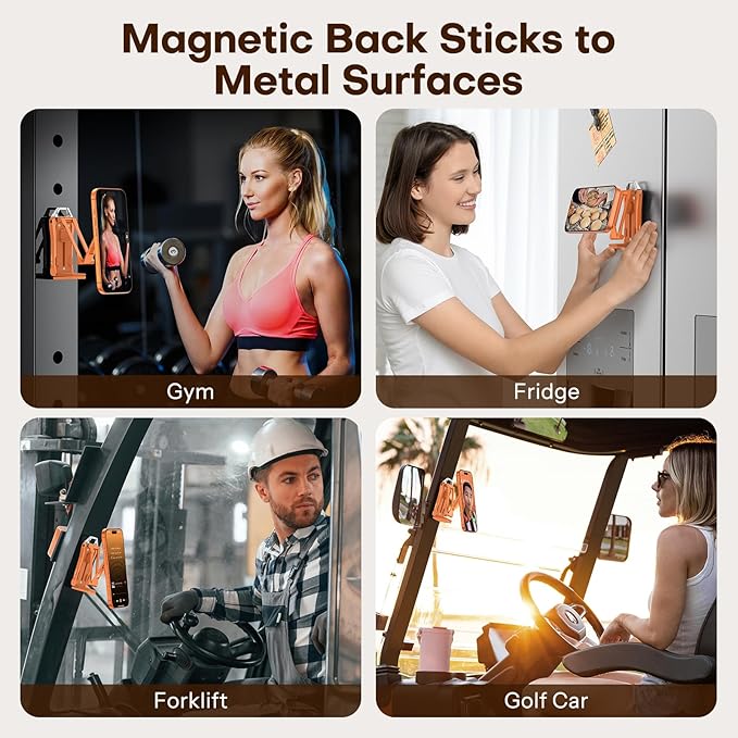 OMOTON TP02 360°Rotating for MagSafe Tripod Mount, Adjustable Aluminum Magnetic Phone Tripod for iPhone 17/16/15/14 Pro Max Air, Foldable Cell Phone Stand Fits Vlog, Gym, Travel Essentials, Orange