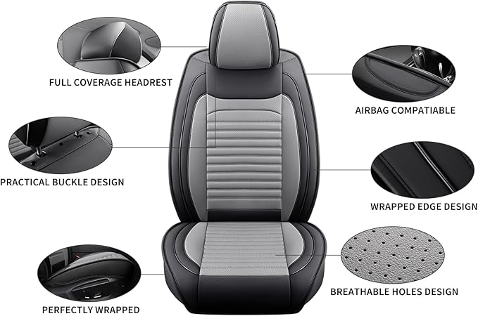 Front Seat Covers Fit for Toyota Venza 2009-2026, Car Seat Covers Front Seats, Breathable Faux Leather Automotive Seat Covers Front Pair Anti-Slip Seat Cover(Black&Gray, Front)