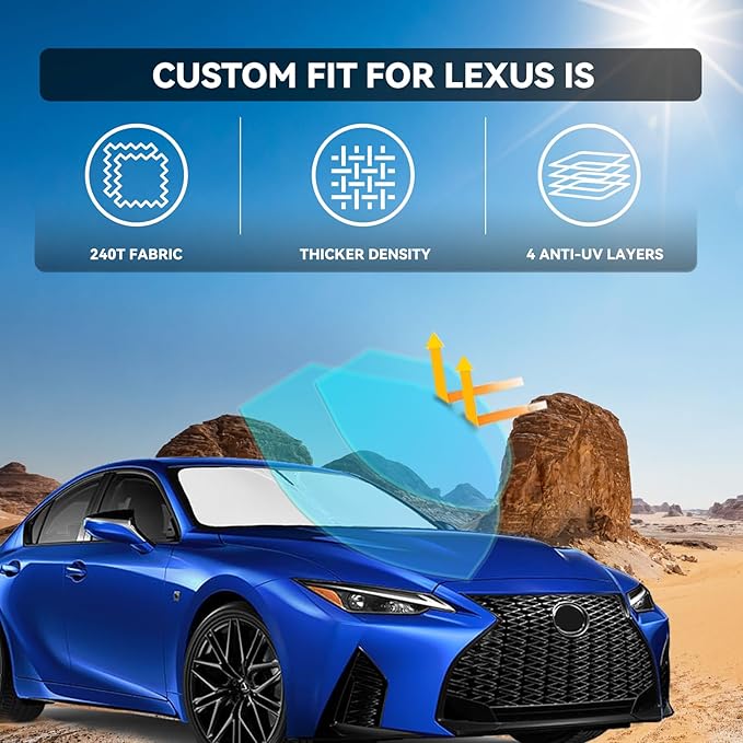 for Lexus is 2021-2026 Windshield Sun Shade-4 Layers Car Sunshade for Lexus IS250 IS350 IS300 IS460 F Sport Front Windows Shade Cover Custom Fit is Sun Visor 250T Shade Blocks UV Rays Car Accessories