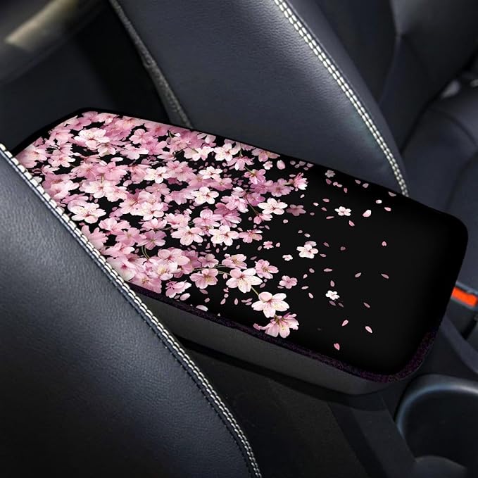 Cherry Blossom Auto Center Console Pad, Universal Car Armrest Seat Box Cover,Car Interior Accessories for Most Vehicle, SUV, Truck