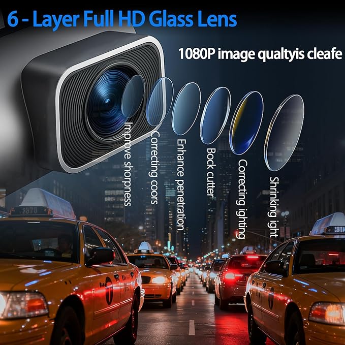 Dash Cam Front and Rear with 32GB Card, Dash Camera for Cars 1080P Front and 720P Rear, Loop Recording, Night Vision, HDR, G-Sensor, Reversing lmage Assist