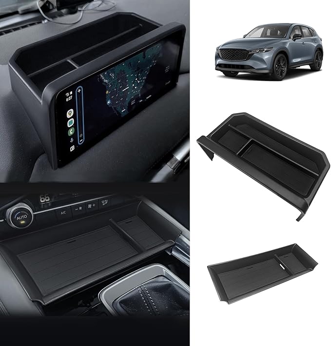 Muslogy Center Console Front Organizer & Dash Storage Box Insert Tray Behind Screen Compatible with Mazda CX5 CX-5 Accessories 2022-2025 Sunglasses Coin Holder(Console Front Tray&Dash Organizer)