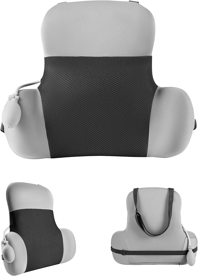 BEBAS Adjustable Air Lumbar Support Pillow for Office Chair, Car & Gaming Chair Memory Foam Back Support for Pain Relief & Posture Correction with Washable Cover, Grey