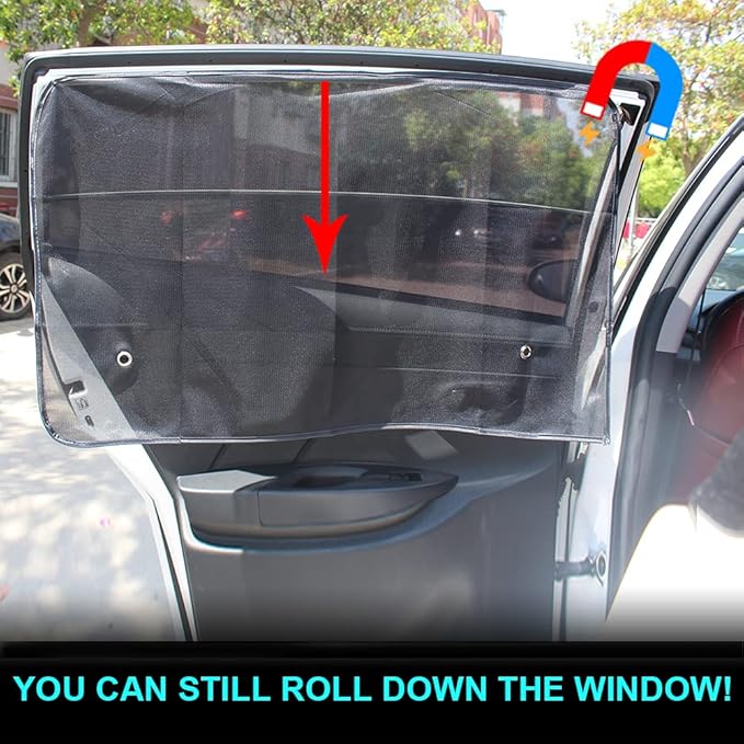 Ovege Car Window Shade 2pcs -Car Side Window Sun Shade Baby UV Protection Privacy Suction Magnetic (Back Seat 2pcs), Semi-Transparent