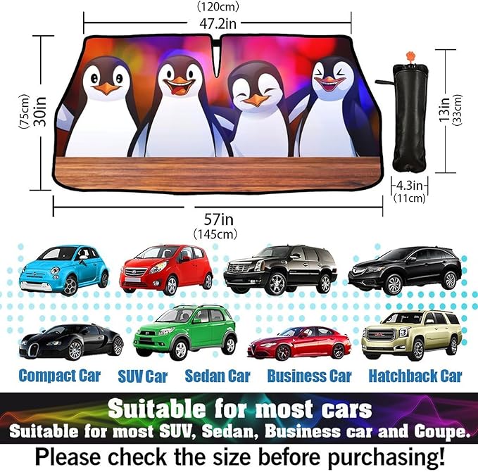 Socira Funny Penguin Car Windshield Sun Shade Umbrella Foldable Sunshade for Front Window Auto Windshield Sunshade Covers Car Accessories Protect from Sun Rays Heat 57'' X 30''