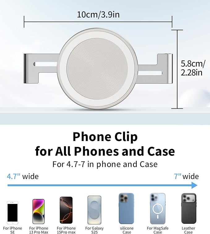 TONEOF Phone Clamp for Magnet with Metal Ring,Phone Mount Adapter for Magsafe Car Phone Holder,Quick Installation & Easy Removal Clip for All Phones/Magnetic Tripod/Magnet Mounts (Beige Gray,1 Pack)