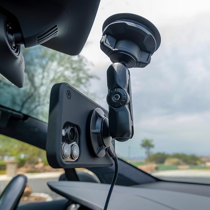 Rokform Wireless Car Charger, Magnetic Windshield Phone Mount, Twin Ball Adjustment 360° Rotation, Compatible with Mag Safe Cases, Strong Suction Cup, USB-C to USB-C Cable Included (Black)