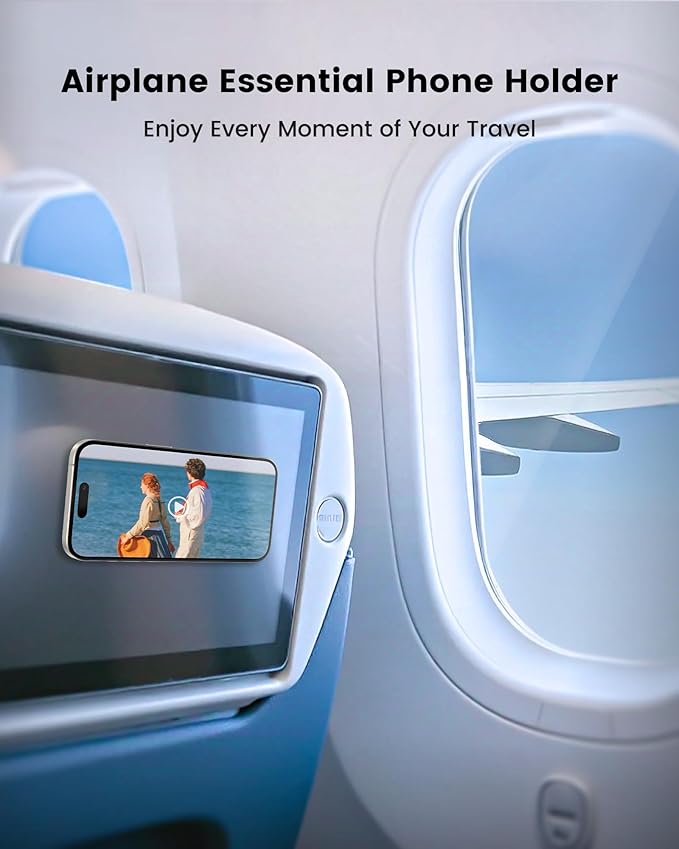amBand Airplane Travel Essential Accessories Phone Holder for Women Men, Magnetic Suction Cup Phone Mount for Flying Plane Seat Back Screen, Long Flight Must Have Hands-Free for Selfie/Video, Sky Blue