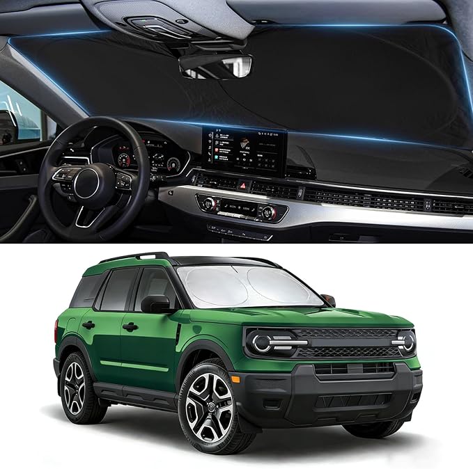 Sunshade for Bronco Sport Windshield Sun Shade for 2025-2021 Ford Bronco Sport 4Door Accessories Foldable Front Window Shield Cover Sun Visor Protector Block UV Rays
