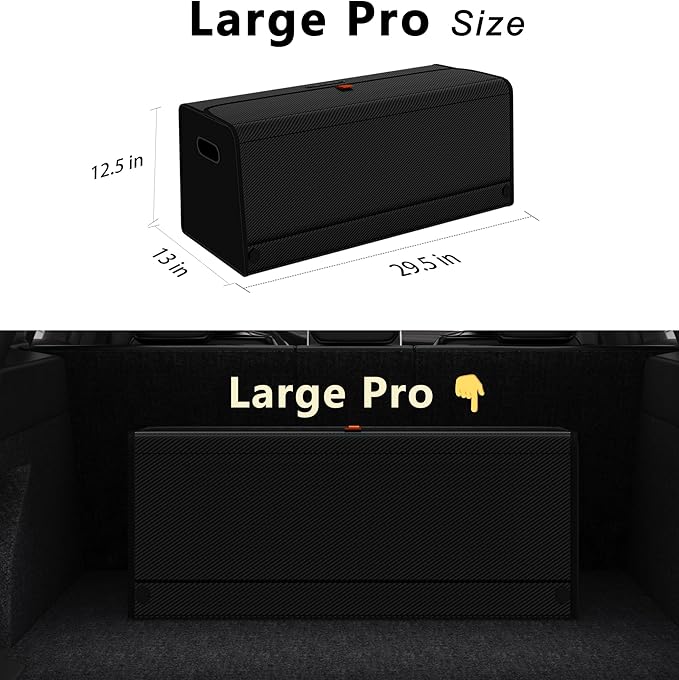 GMQ Car Trunk Organizer for SUV,Car Organizers and Storage with Collapsible Storage, Magnetic Lid Large Capacity for SUV, Truck, MPV (Carbon Black, XXL-29.5×13×12.5 IN)