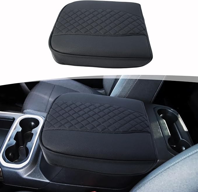 Center Console Armrest Cover for Chevy Chevrolet Silverado 1500/GMC Sierra 2019-2026, Tahoe/Suburban/Yukon 2021-2026, PU Leather Middle Console Lid Protector Arm Rest Cushion Thick Pad(Bucket Seat)