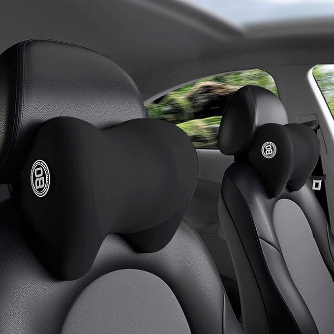 Super Cozy Car Headrest Pillow, 100% Memory Foam Car Neck Pillow with Adjustable Strap & Breathable Removable Cover, Ergonomic Design - Travel Pillow Car Pillow for Neck/Back Pain Relief(Black, 1PC)
